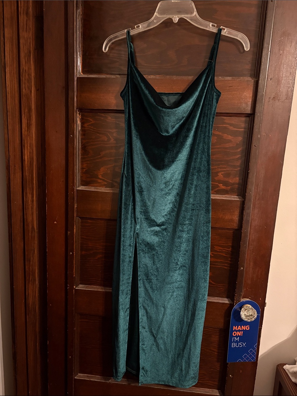 Velvet Cowl Neck Slip Dress - Forrest Green